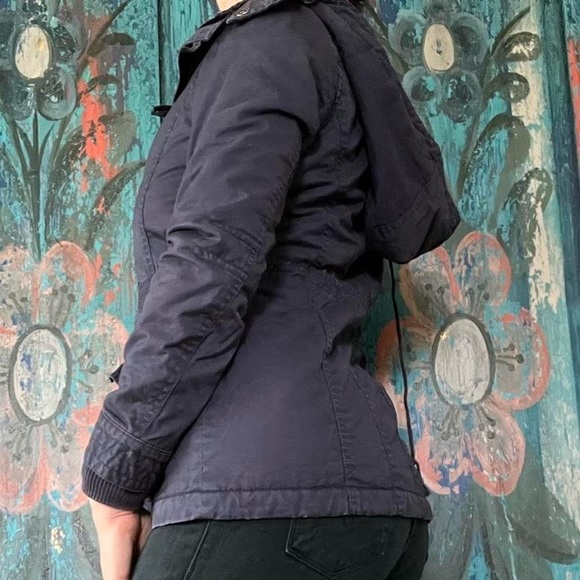 Forever 21 blue black utility jacket winter coat faux fur - Picture 3 of 4